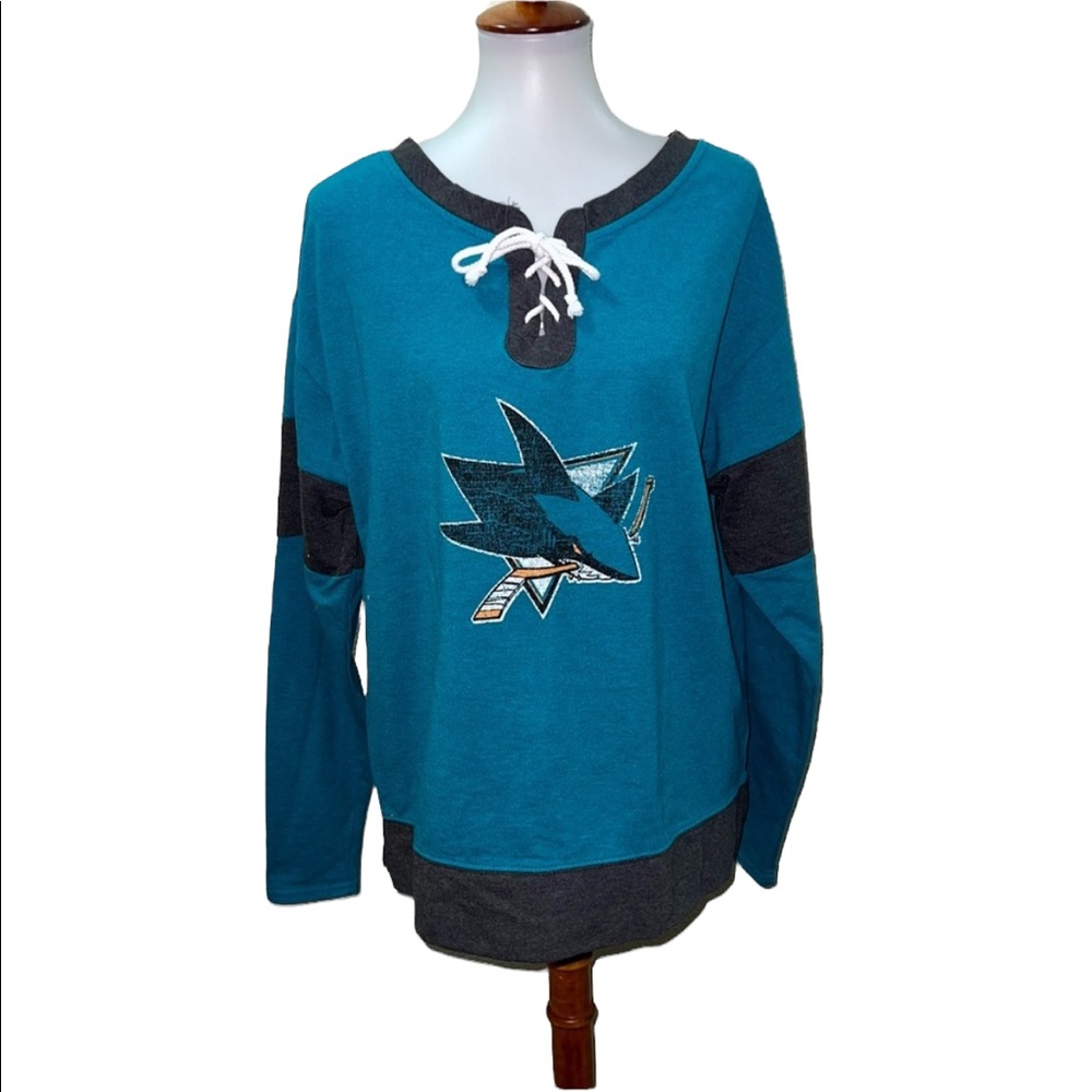 San Jose Sharks NHL Jersey Sweatshirt Teal Size Large
